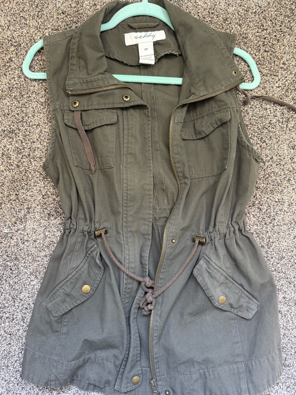 Sebby Olive Green Utility Vest with Front Zipper